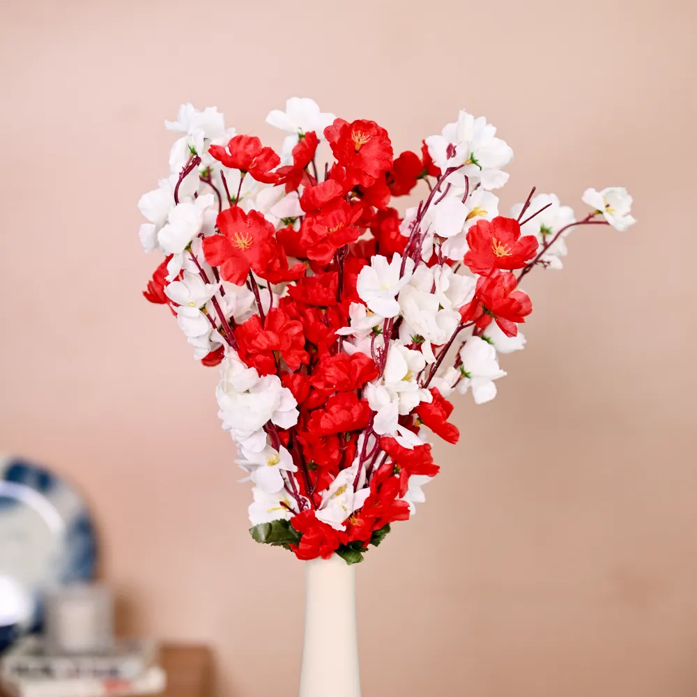 White & Red Artificial Orchid Bunch Combo