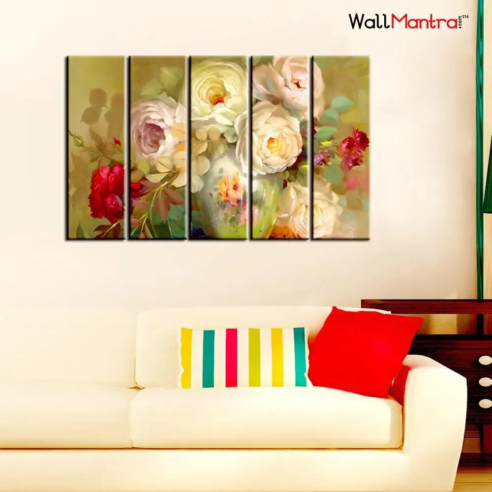 White Roses 5 Pieces Wall Painting