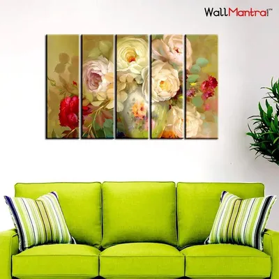 White Roses 5 Pieces Wall Painting