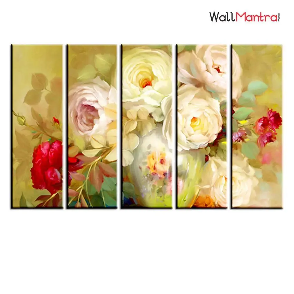 White Roses 5 Pieces Wall Painting