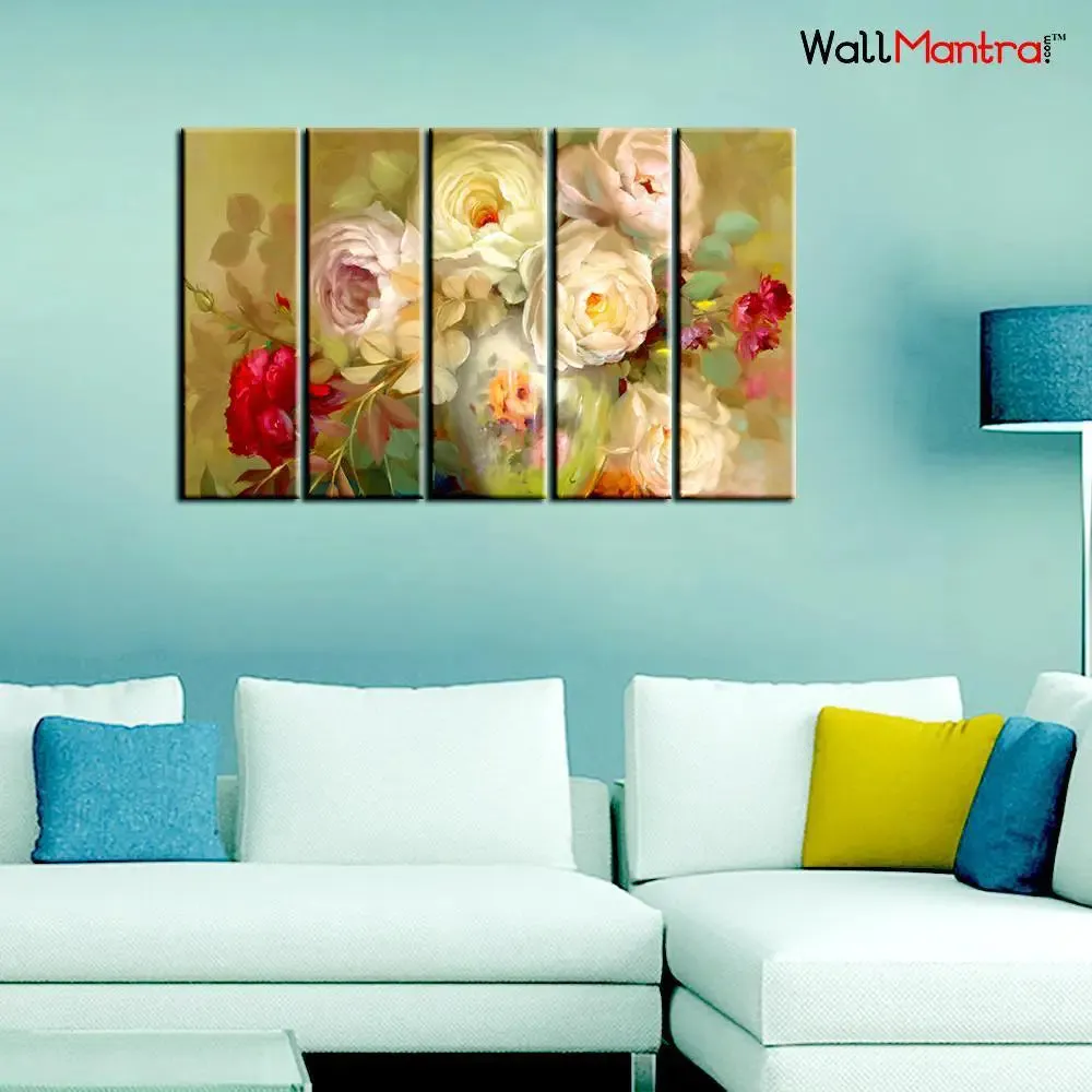 White Roses 5 Pieces Wall Painting
