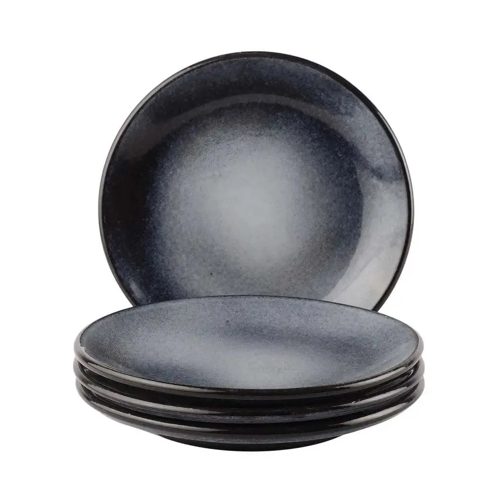 White Sprayed Black Decorative Ceramic Quater Plates Set Of 4