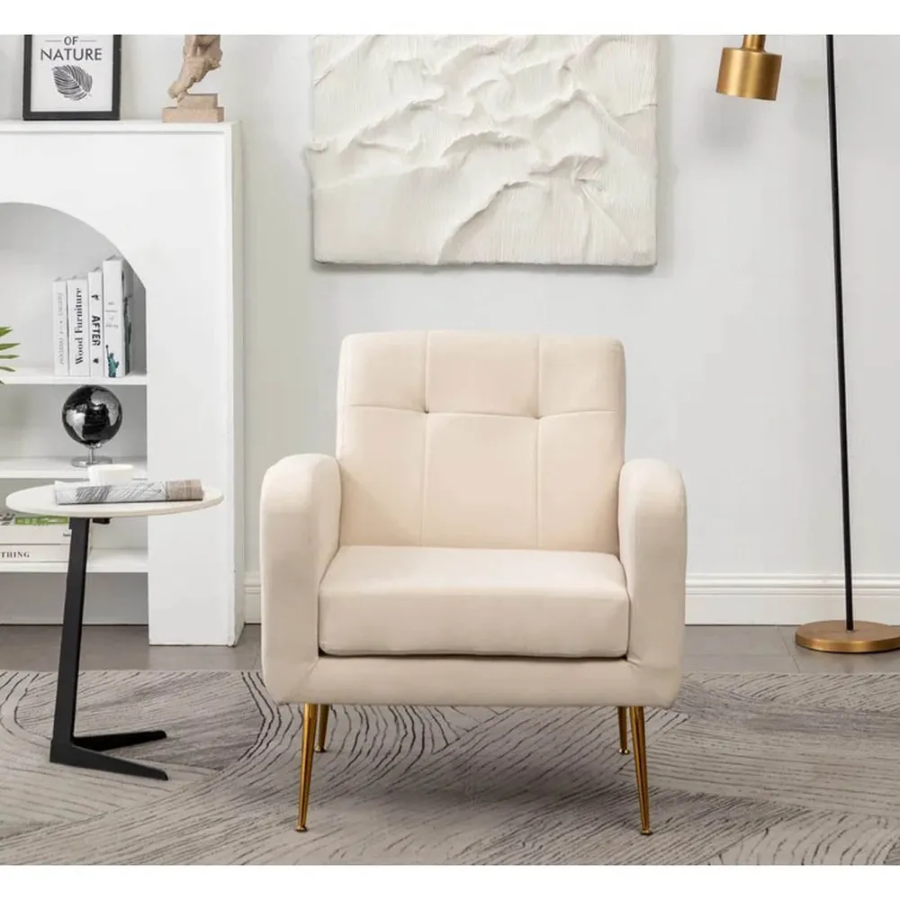 White Tufted Luxe Velvet Lounge Chair