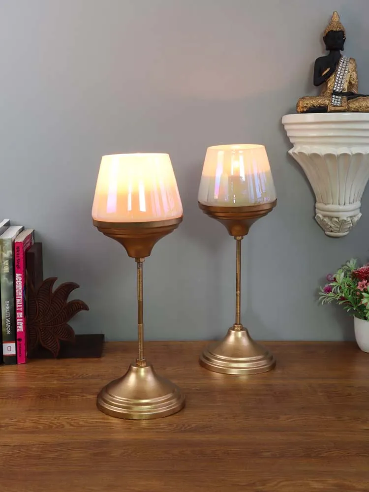 White Wine Glass Motif Tea Light Candle Holders Set Of 2