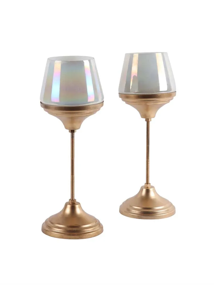 White Wine Glass Motif Tea Light Candle Holders Set Of 2