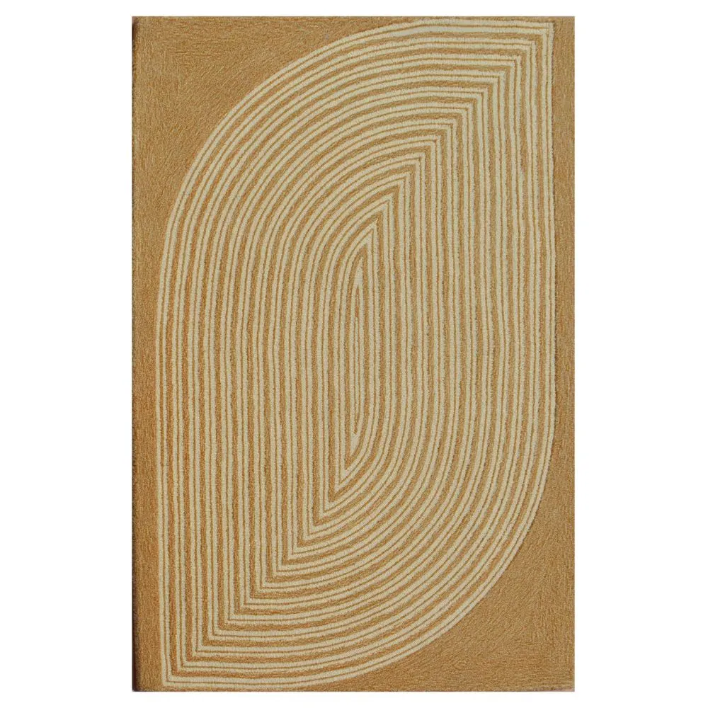 Wide Leaf Designed Golden Beige Tufted Area Carpet 3X5ft