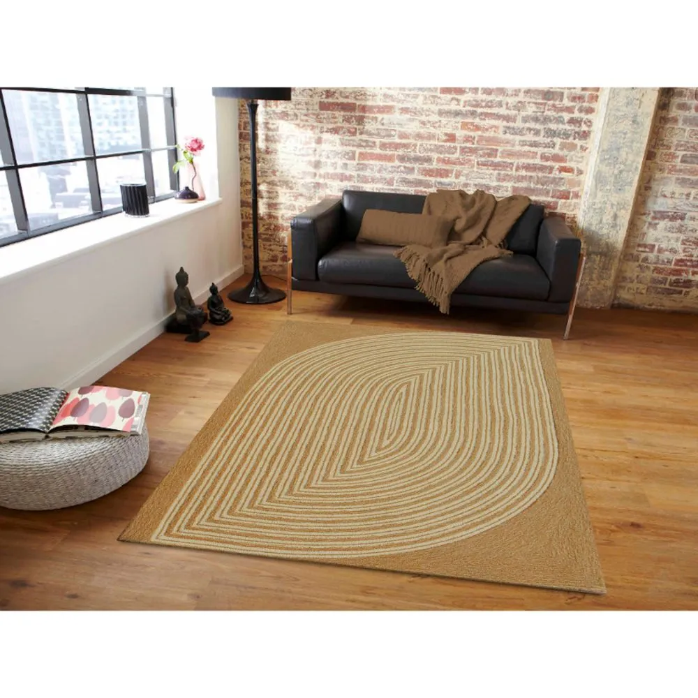 Wide Leaf Designed Golden Beige Tufted Area Carpet 3X5ft