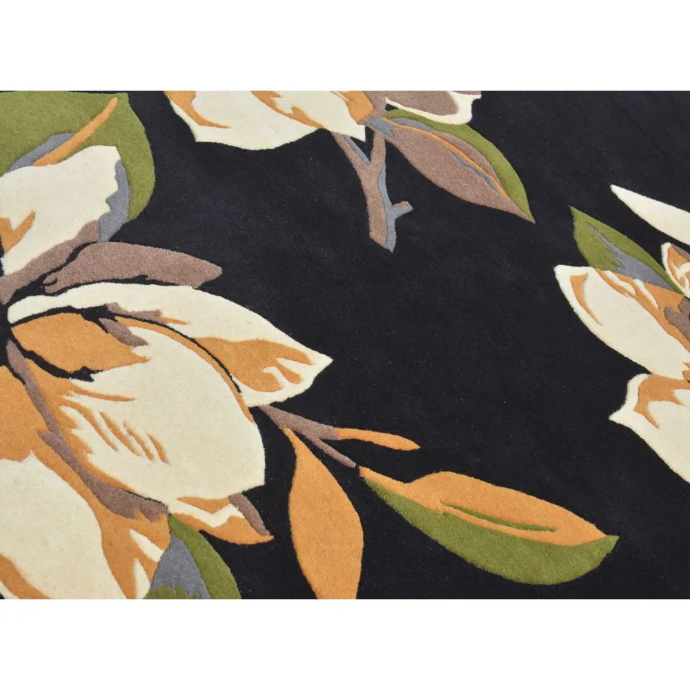 Wild Enchanting Flora Black &amp; Golden Tufted Area Carpet 3X5ft