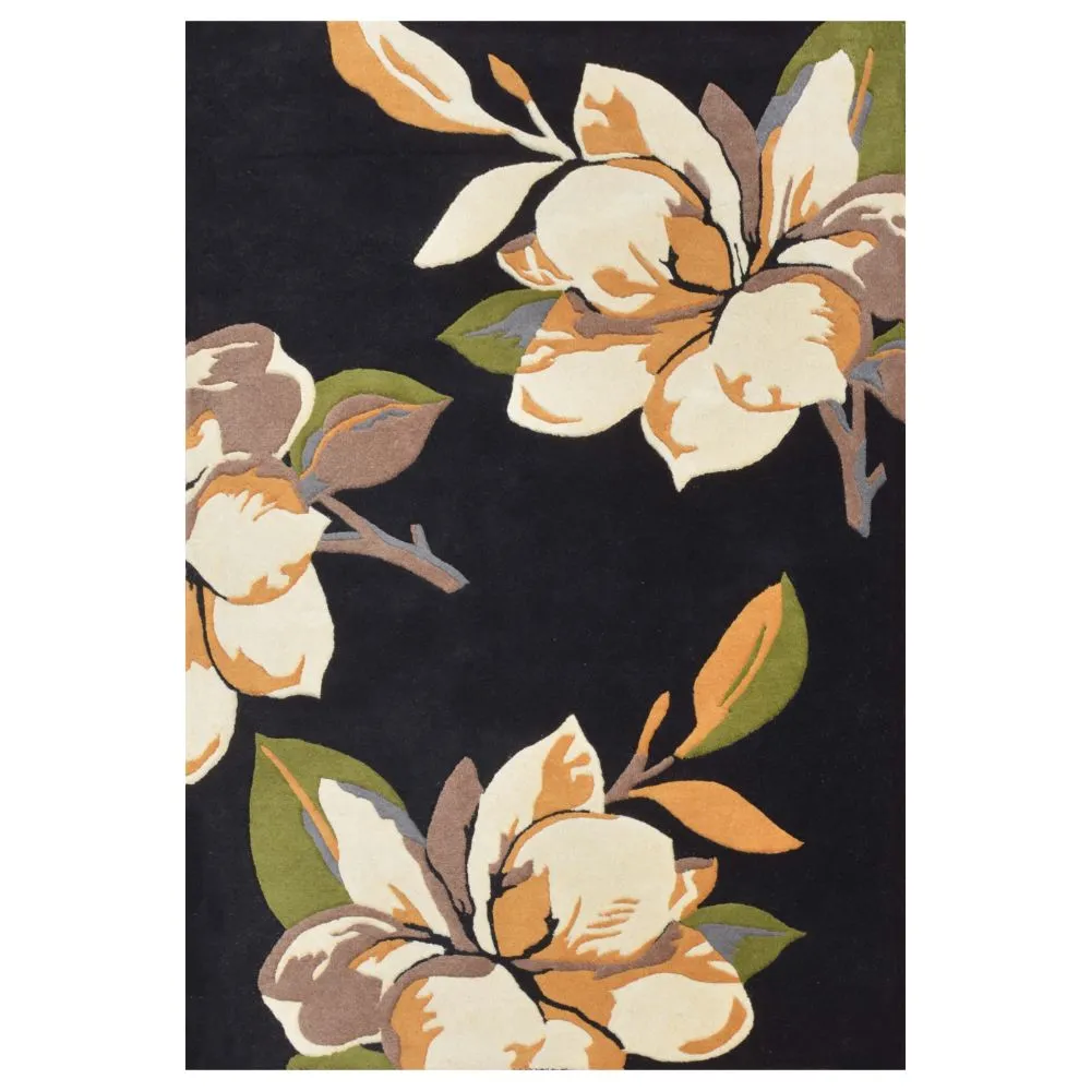 Wild Enchanting Flora Black &amp; Golden Tufted Area Carpet 3X5ft