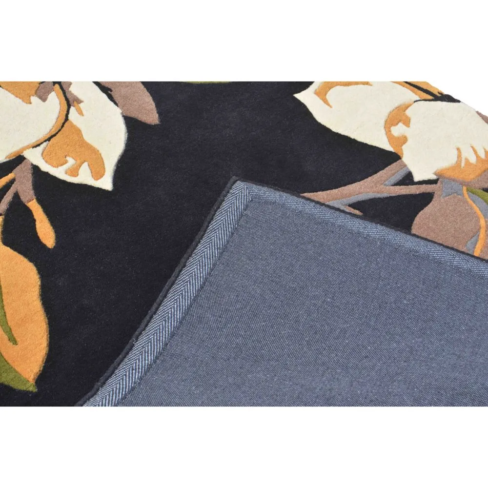 Wild Enchanting Flora Black &amp; Golden Tufted Area Carpet 3X5ft