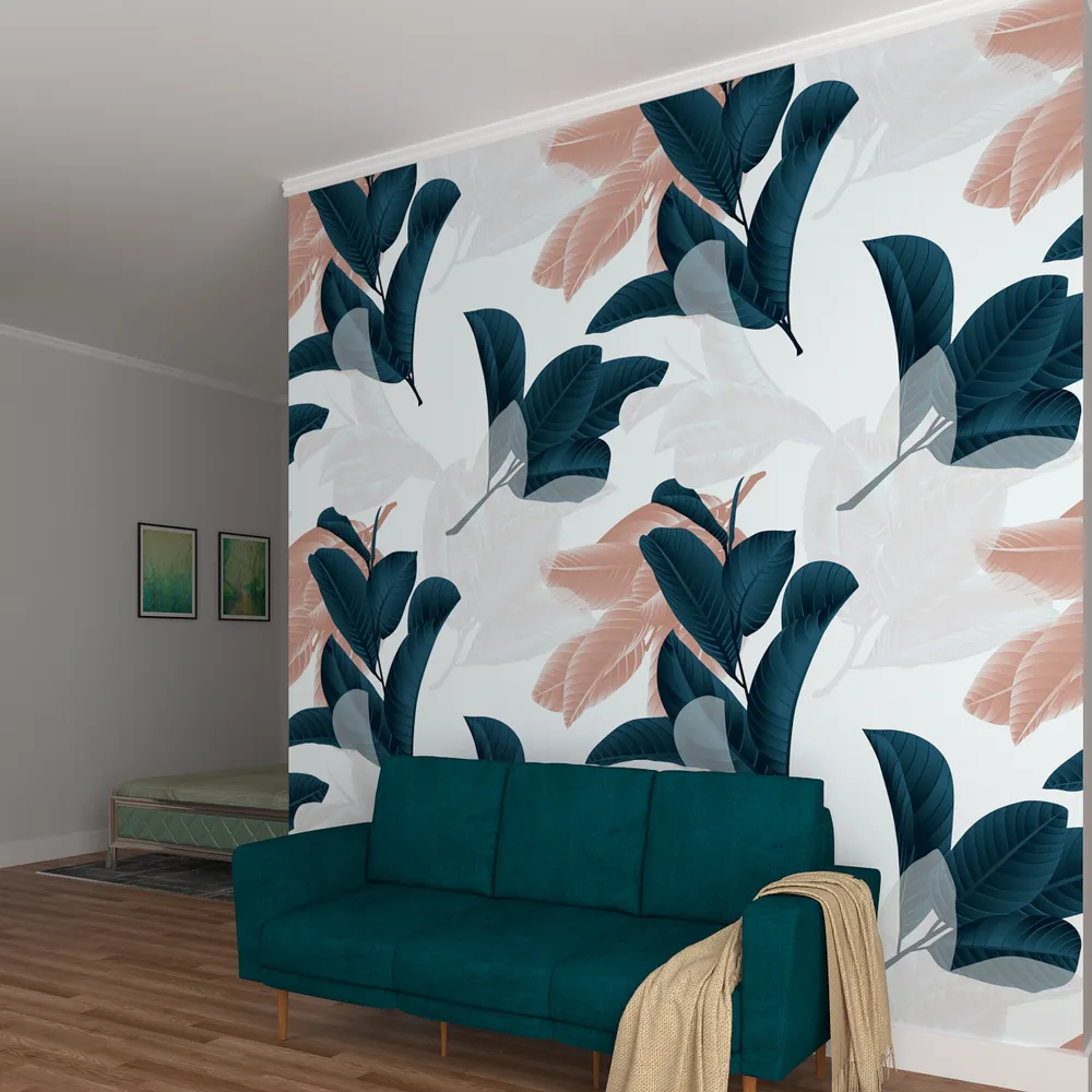 Wild Floating Flowers Teal &amp; White Premium Quality Wallpaper