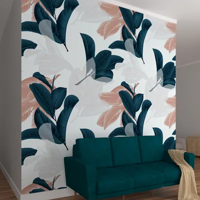 Wild Floating Flowers Teal &amp; White Premium Quality Wallpaper