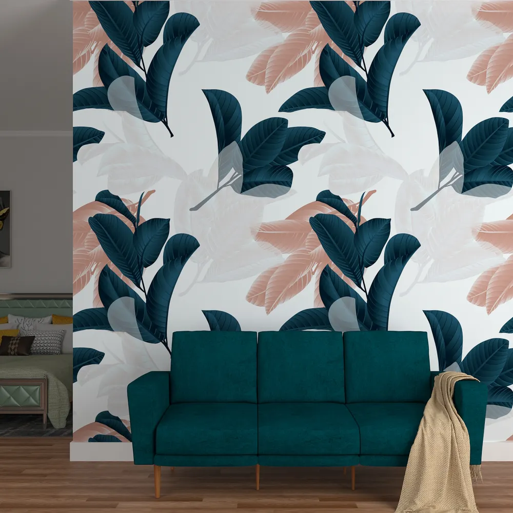 Wild Floating Flowers Teal &amp; White Premium Quality Wallpaper