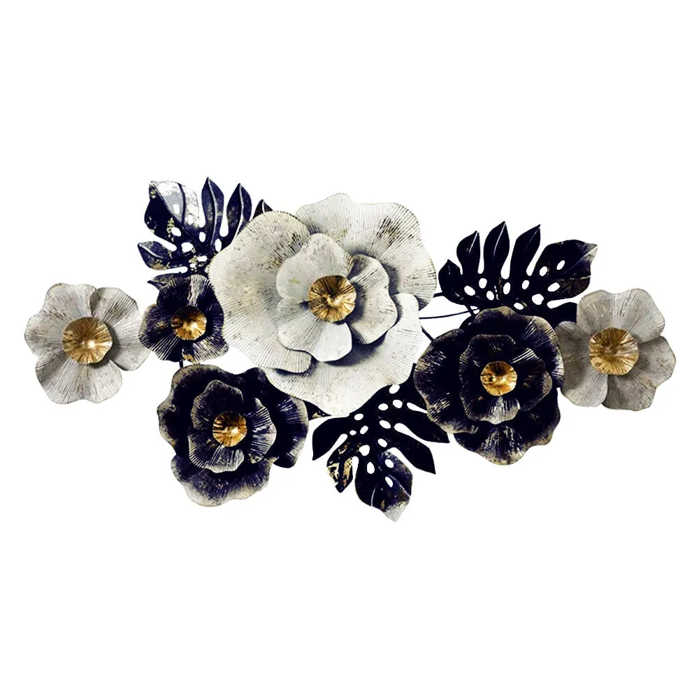 Wild Floral White & Blue Large Metal Wall Art