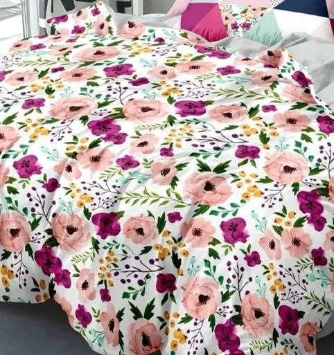 Wild Flowers On The Floor Printed Double Bedsheet With 2 Pillow Covers (White)