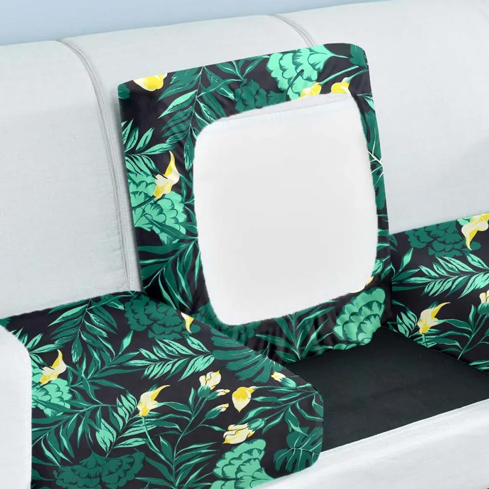 Wild Leaves Drak Green Strechable Sofa Seat Cover Set of 2/4/6/8 Pack of 2