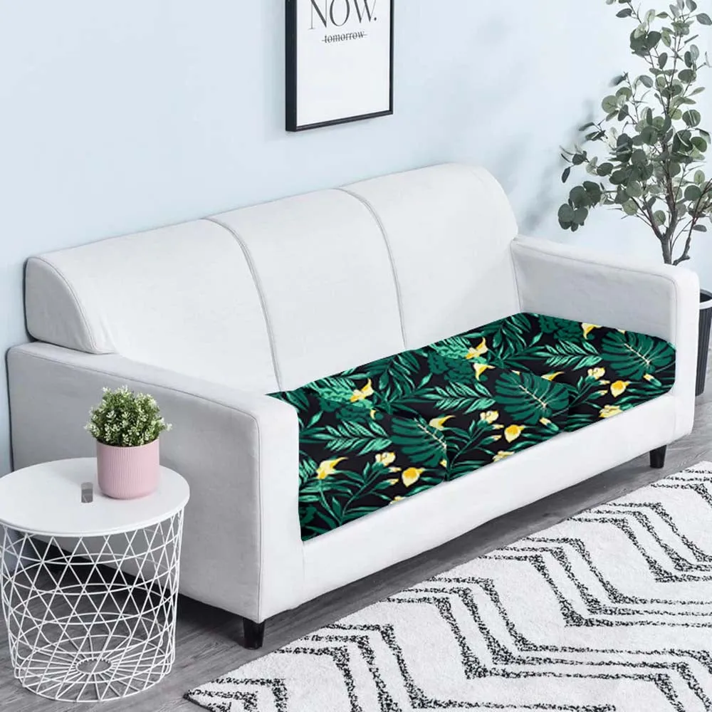Wild Leaves Drak Green Strechable Sofa Seat Cover Set of 2/4/6/8 Pack of 2