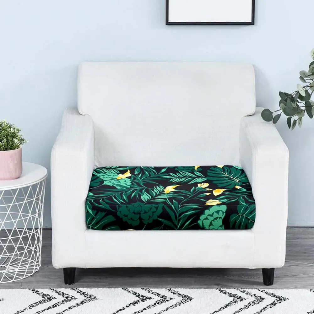 Wild Leaves Drak Green Strechable Sofa Seat Cover Set of 2/4/6/8 Pack of 2