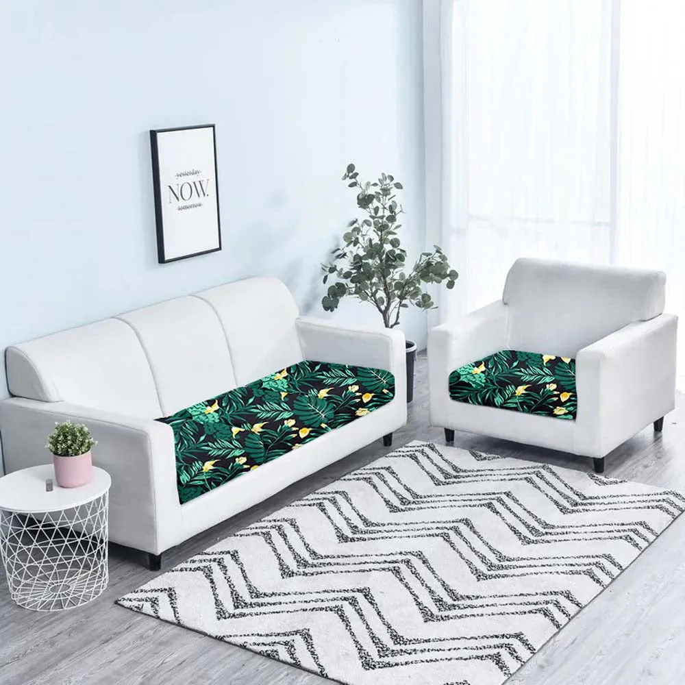 Wild Leaves Drak Green Strechable Sofa Seat Cover Set of 2/4/6/8 Pack of 2