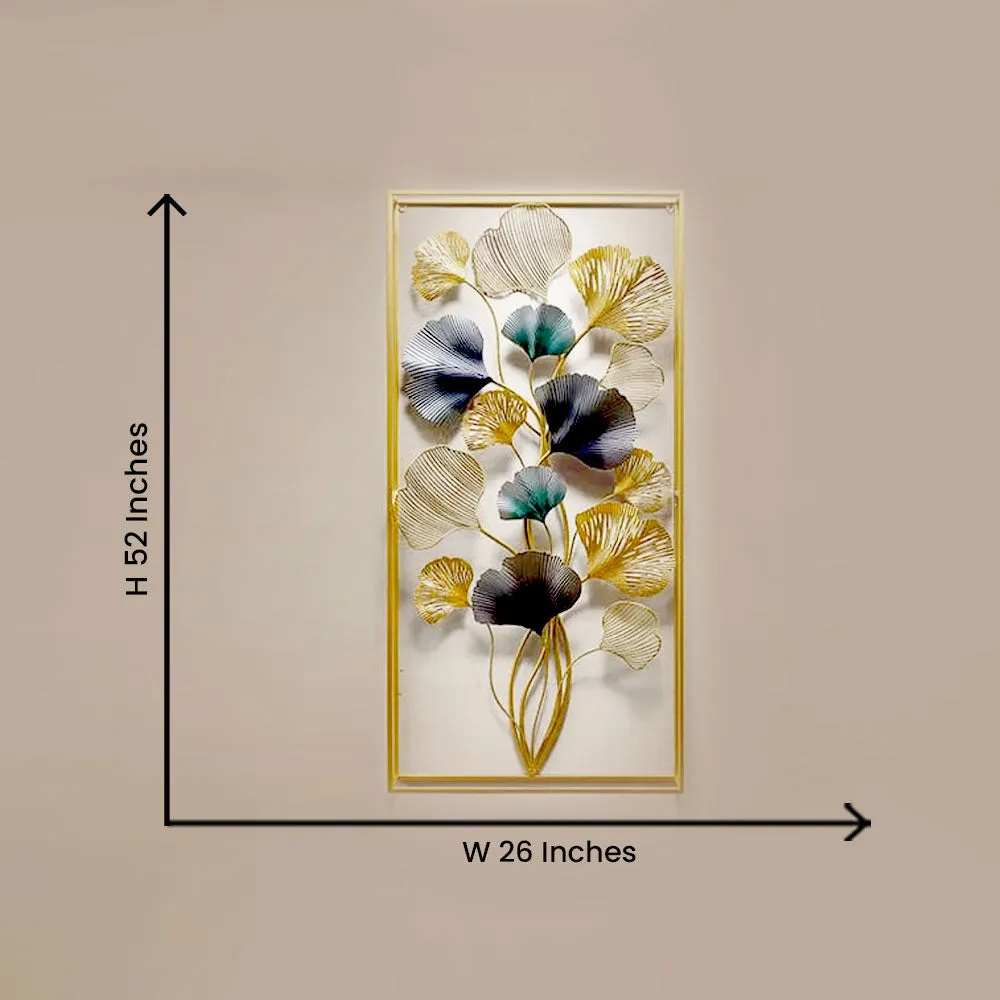 Wild Petals In Sleek Rectangular Golden Frame Metal Wall Art