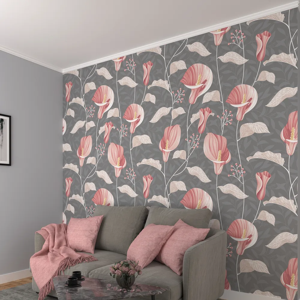 Wild Pink Flowers On Grey Background Premium Quality Wallpaper