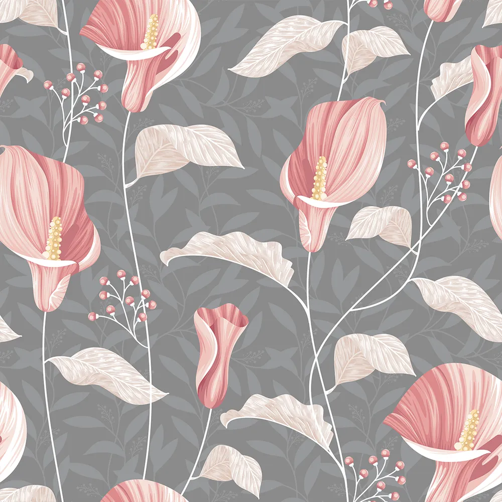 Wild Pink Flowers On Grey Background Premium Quality Wallpaper