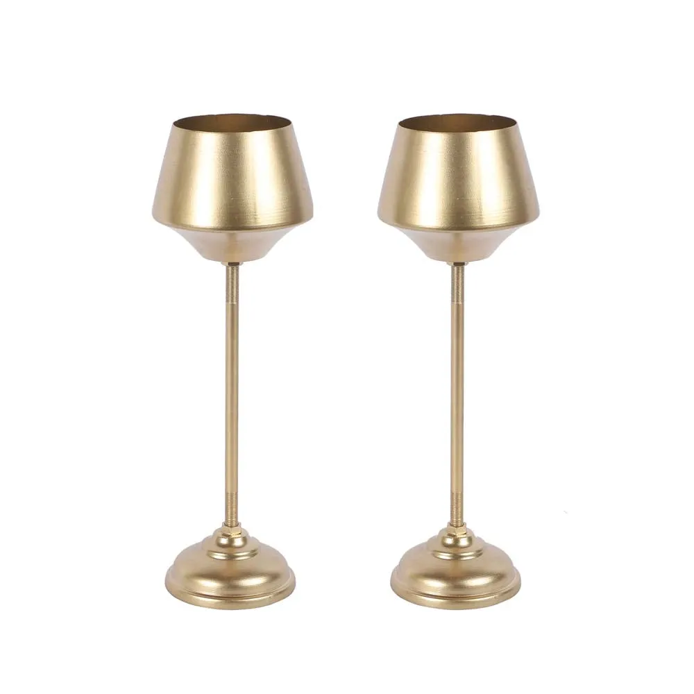 Wine Glass Shaped Golden Metal Planters Set Of 2