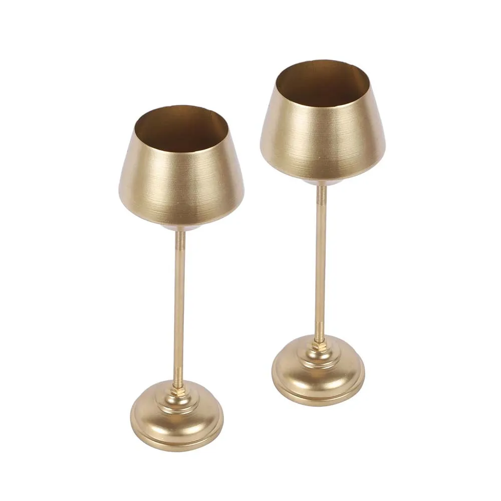 Wine Glass Shaped Golden Metal Planters Set Of 2