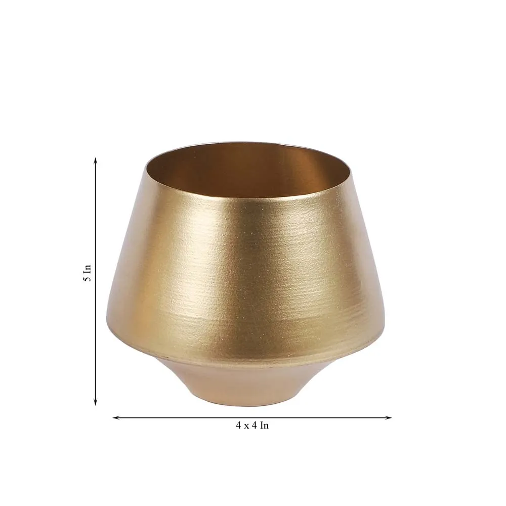 Wine Glass Shaped Golden Metal Planters With Stand Set Of 2 Single Piece