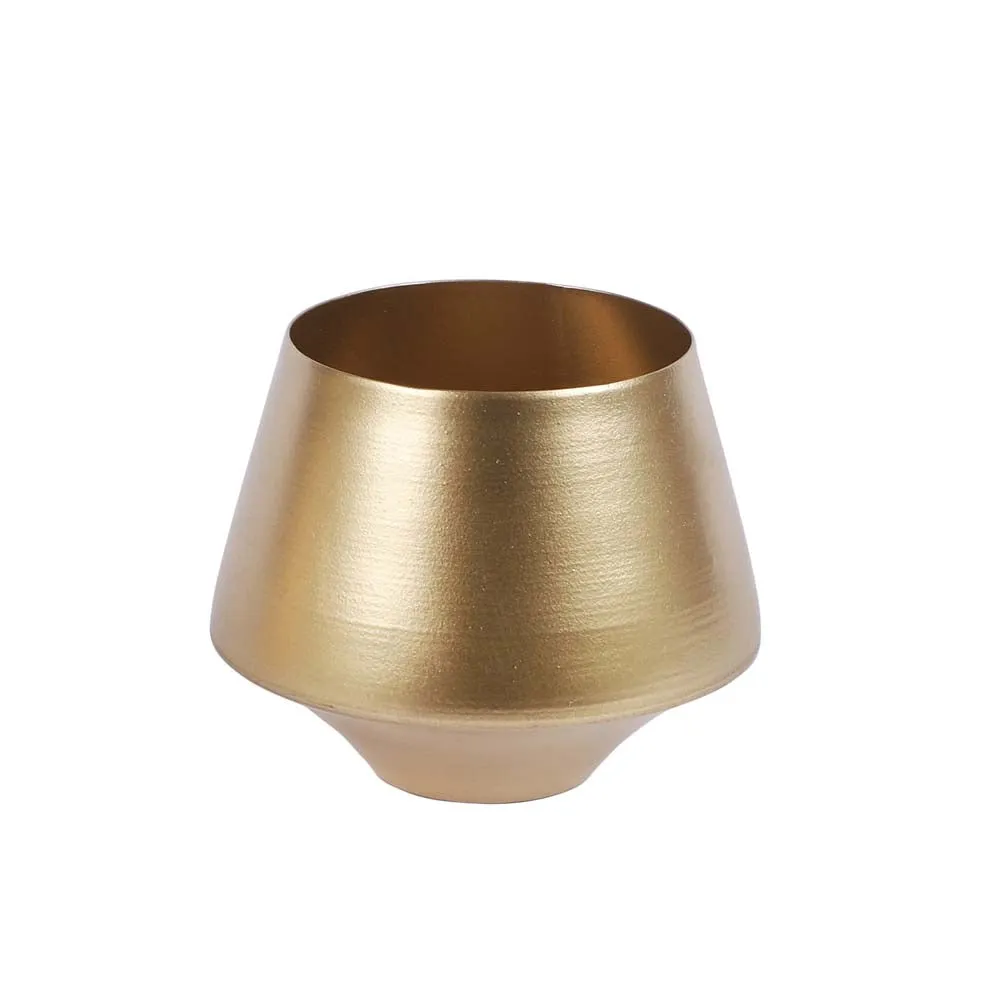 Wine Glass Shaped Golden Metal Planters With Stand Set Of 2 Single Piece