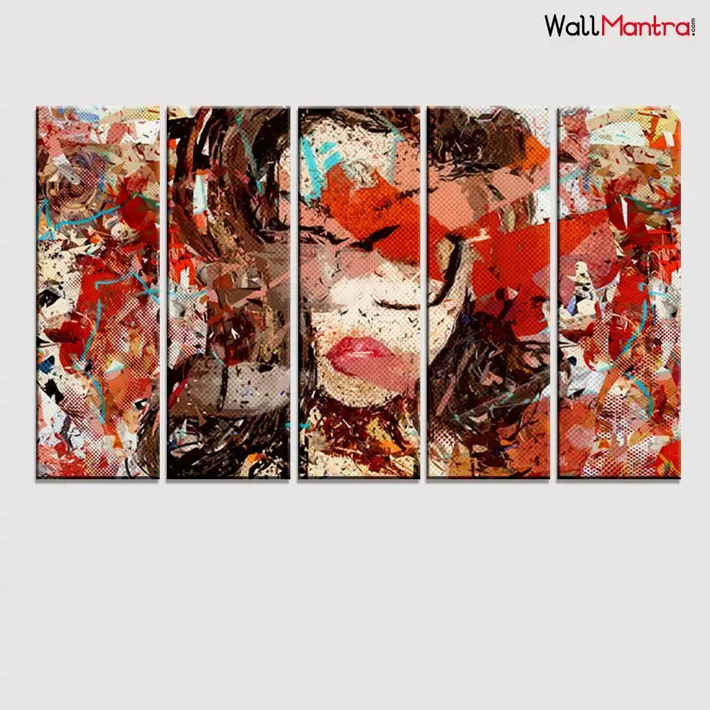 Woman Face 5 Pieces Canvas Printed Painting