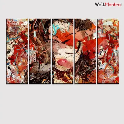 Woman Face 5 Pieces Canvas Printed Painting