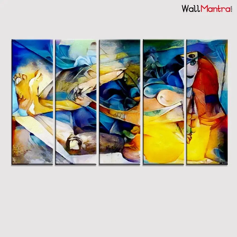 Woman Figure Abstract Wall Painting  5 Pieces Abstract Design Canvas Printed Painting