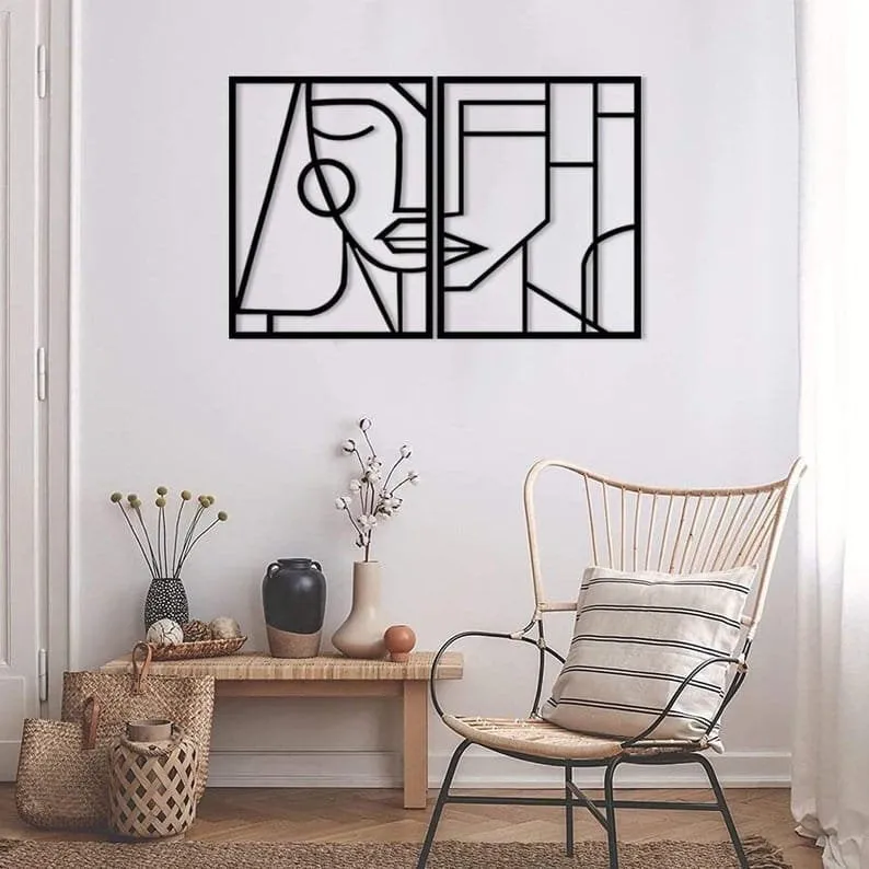 Woman & Man Modern Line Sculpture Metal Wall Art