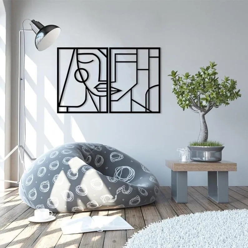 Woman & Man Modern Line Sculpture Metal Wall Art