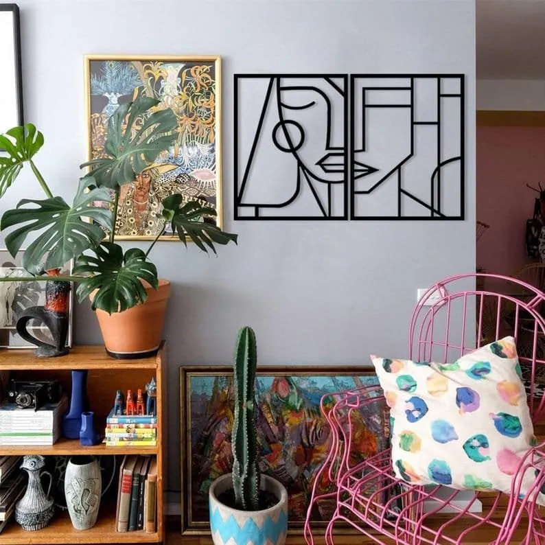 Woman & Man Modern Line Sculpture Metal Wall Art