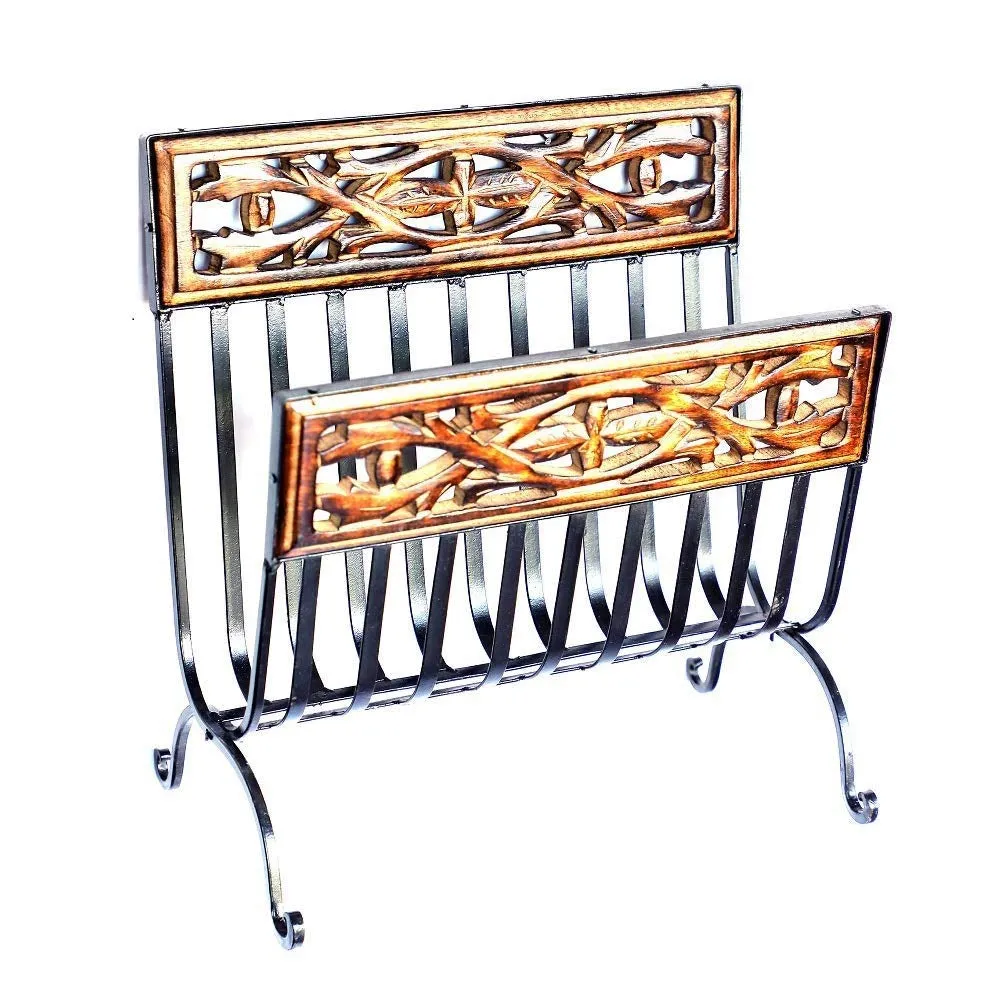 Wood &amp; Metal Crafted Designer Magazine Holder
