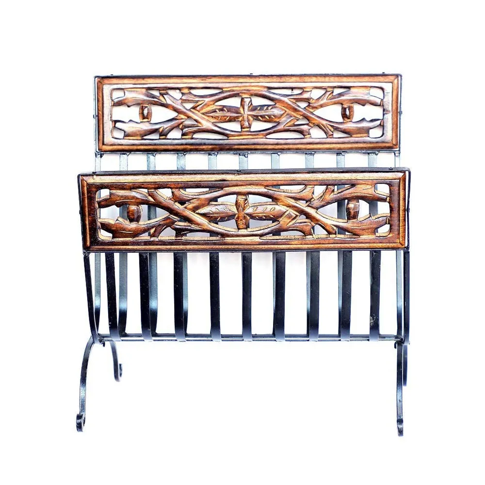 Wood &amp; Metal Crafted Designer Magazine Holder