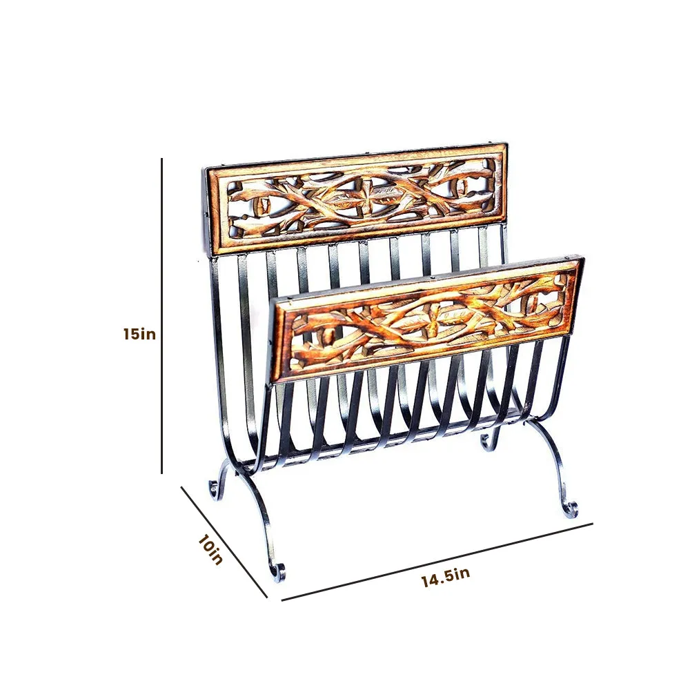 Wood &amp; Metal Crafted Designer Magazine Holder