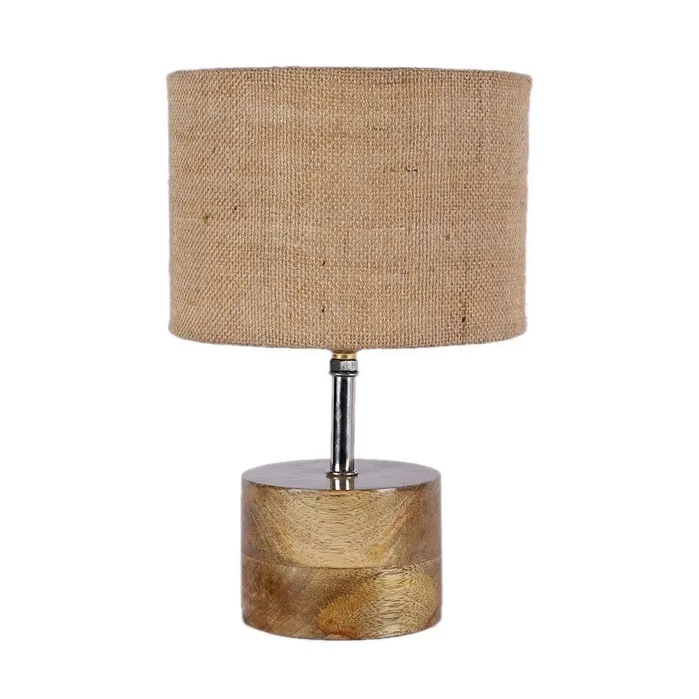 Wood base table lamp with Beige Jute Shade