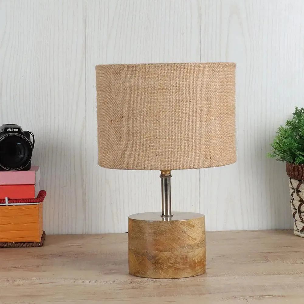 Wood base table lamp with Beige Jute Shade