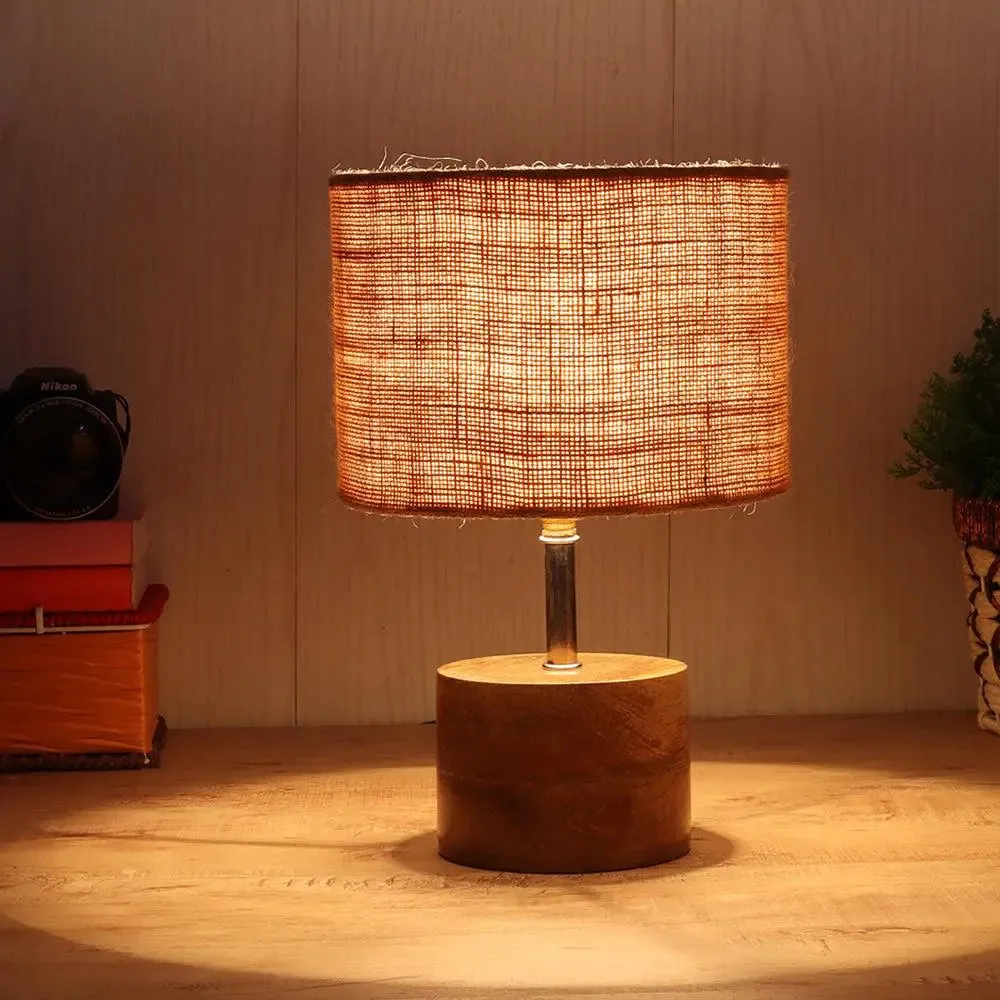 Wood base table lamp with Beige Jute Shade