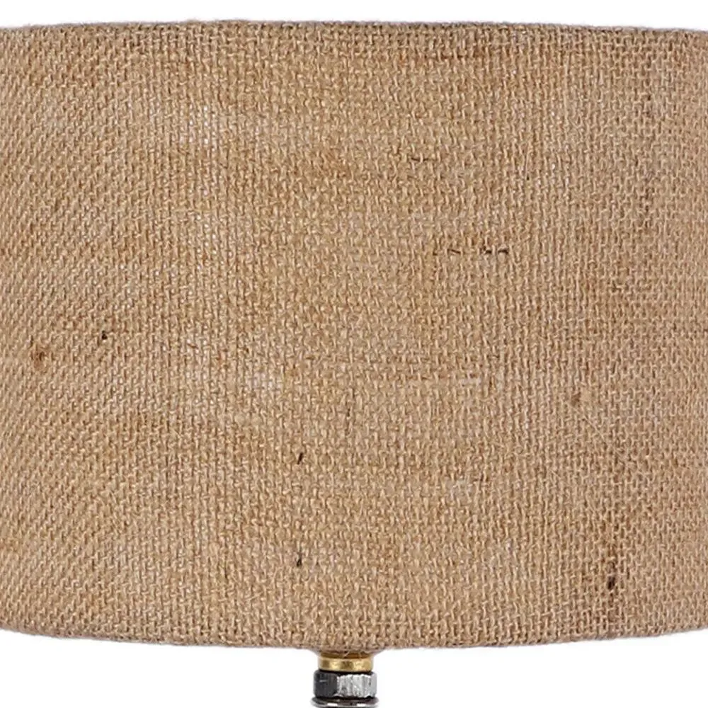 Wood base table lamp with Beige Jute Shade