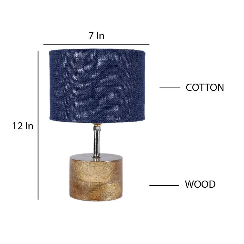 Wood base table lamp with Blue Jute Shade