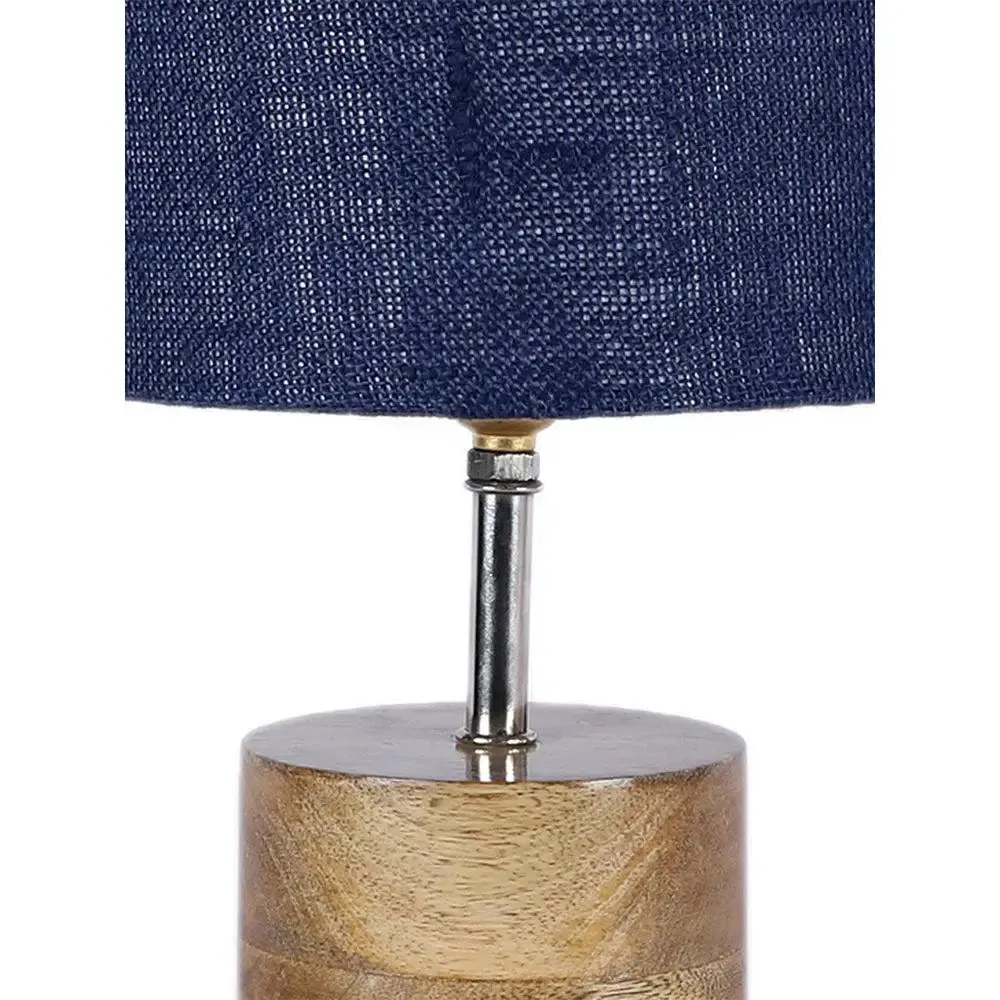 Wood base table lamp with Blue Jute Shade