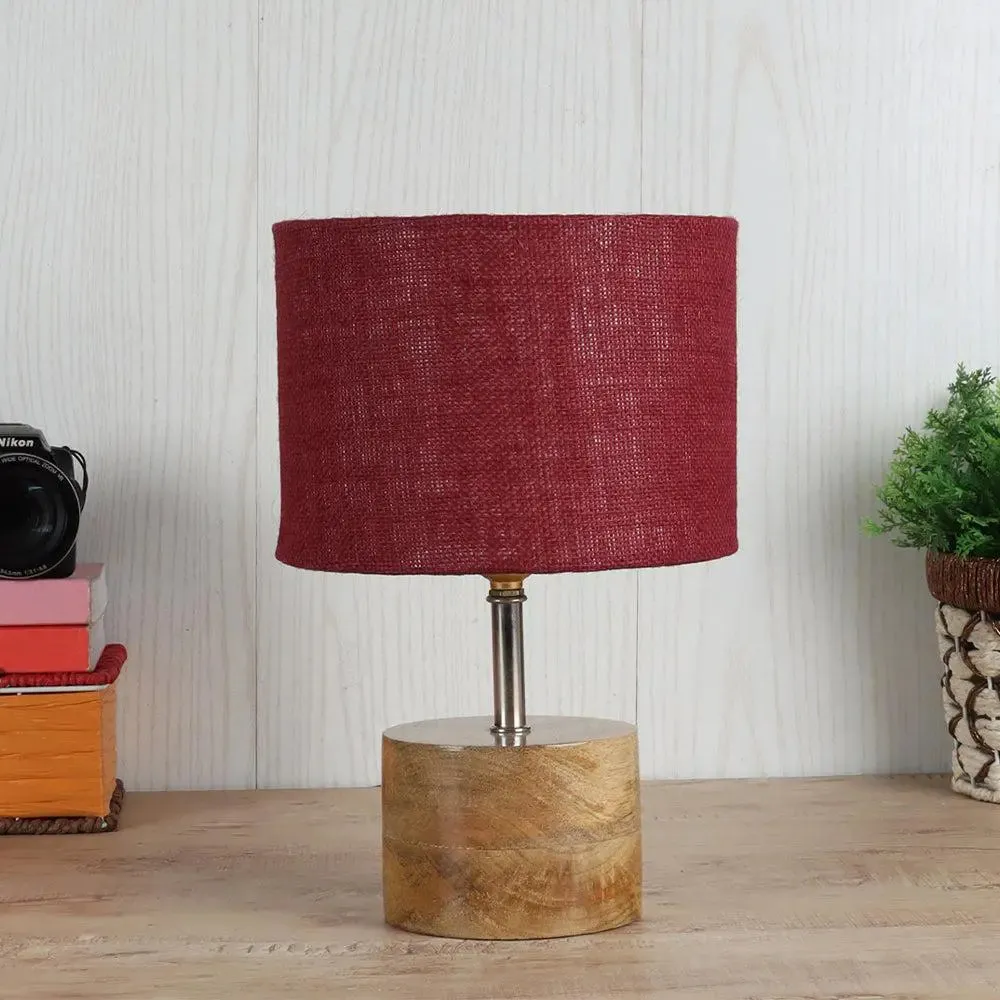 Wood base table lamp with Maroon Jute Shade