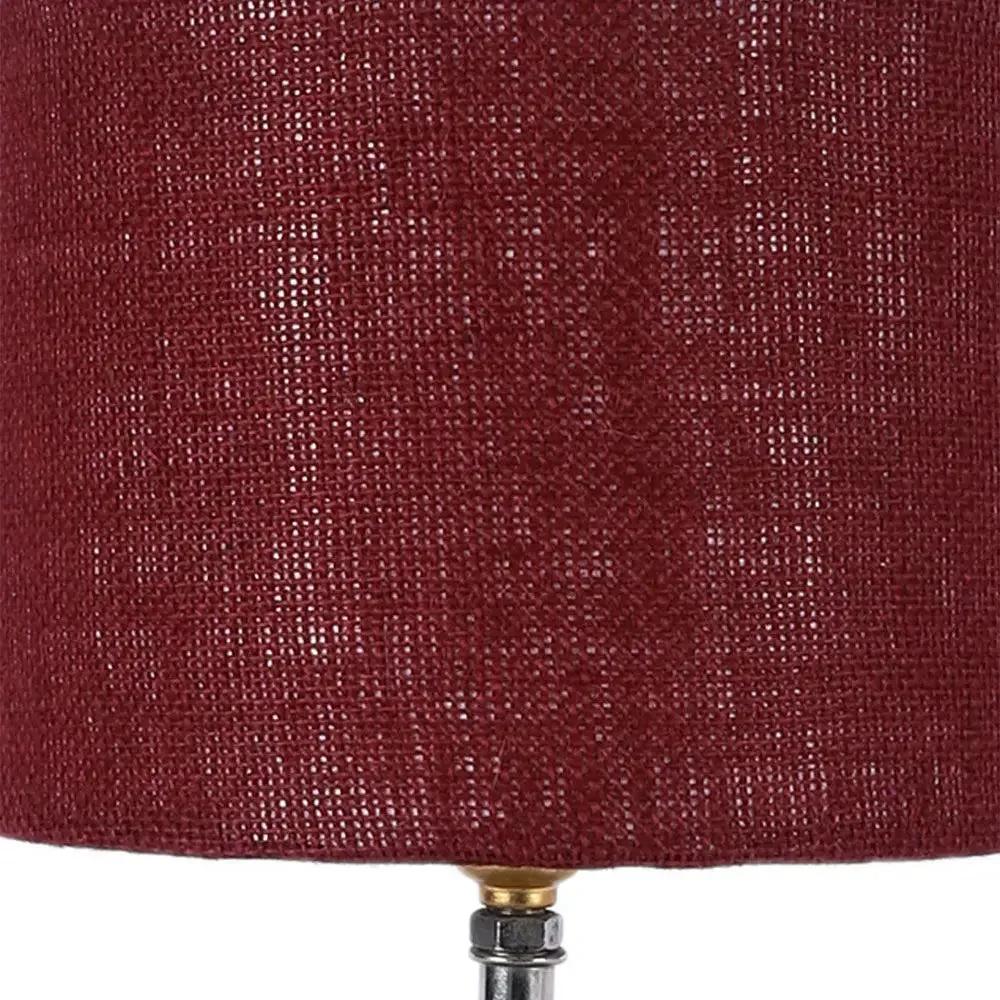 Wood base table lamp with Maroon Jute Shade