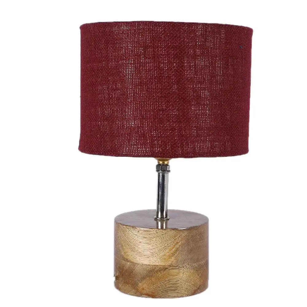 Wood base table lamp with Maroon Jute Shade