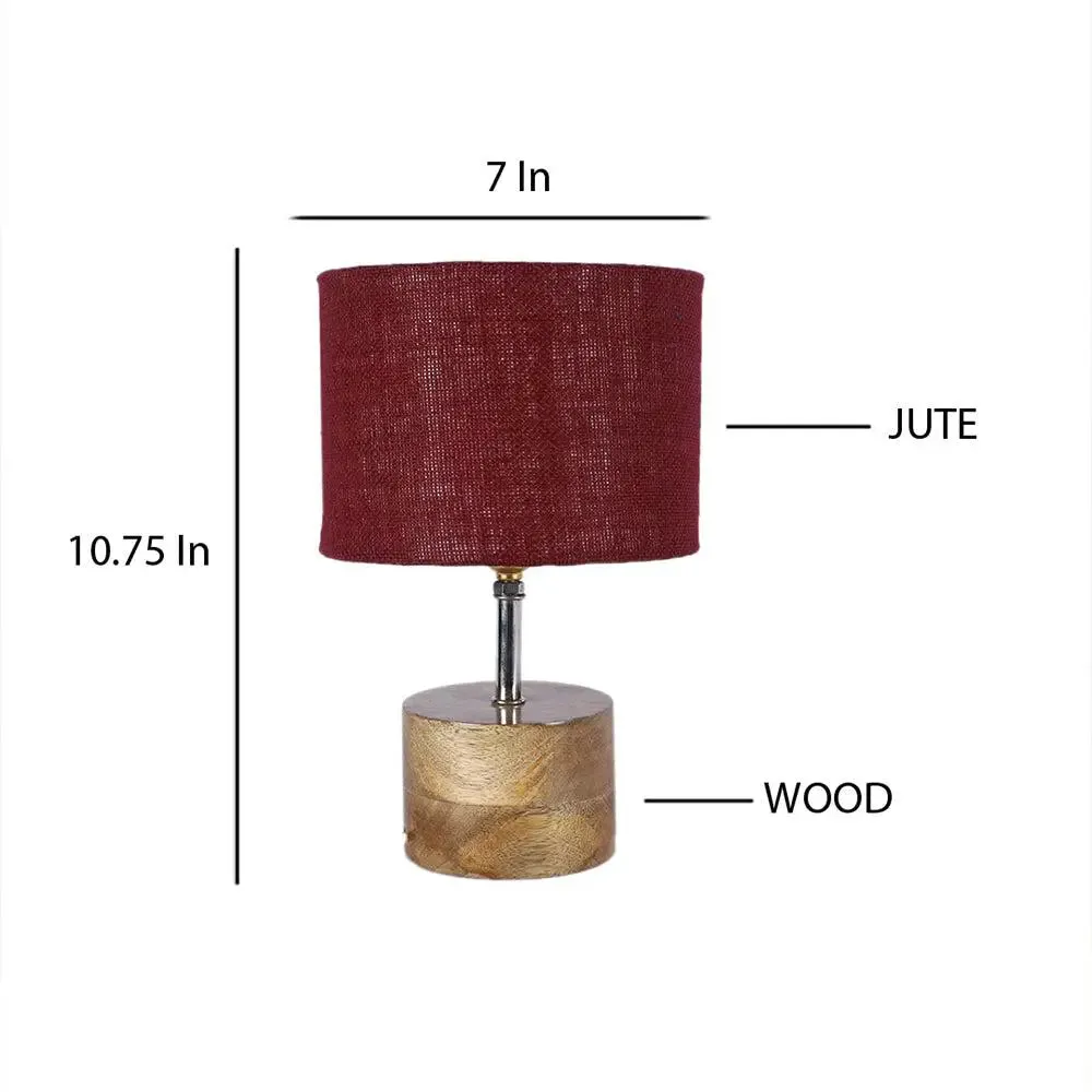 Wood base table lamp with Maroon Jute Shade