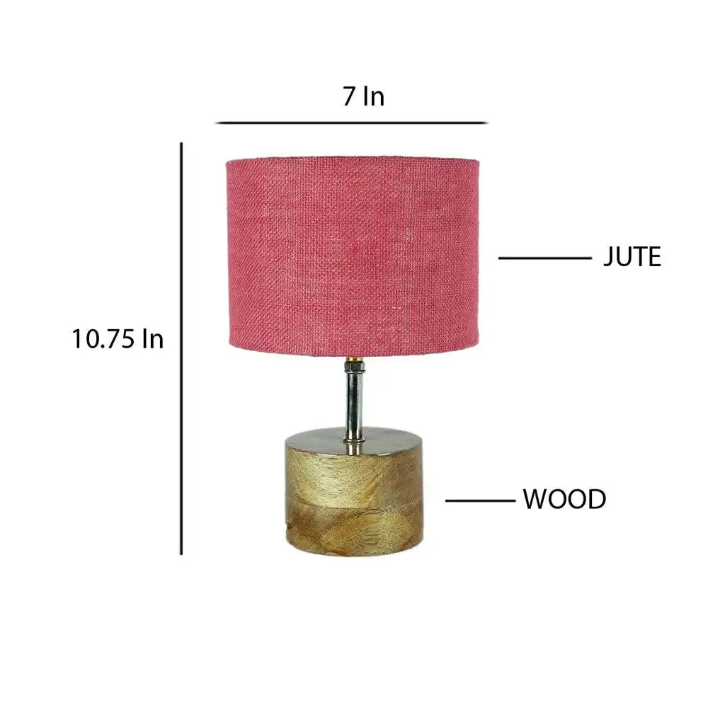 Wood base table lamp with Pink Jute Shade